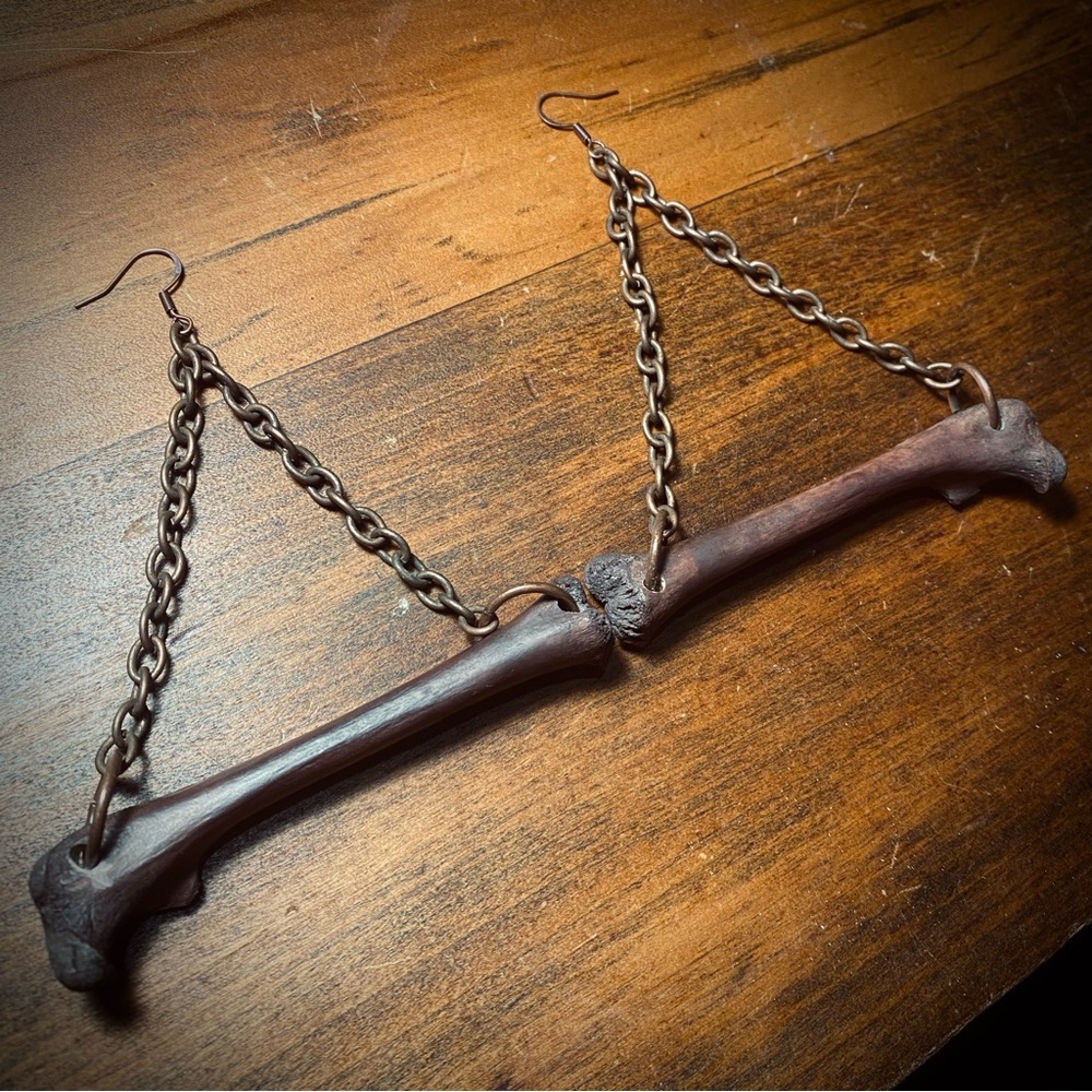 Real Dyed Possum Femur Bone Copper Chain Earrings